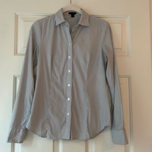 Ann Taylor Striped Button Down Blouse Size 0 Blue Stripes